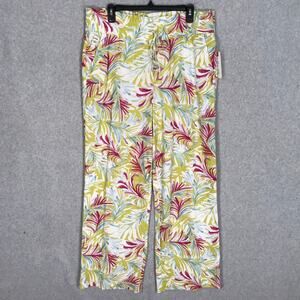 Land N Sea Pants Women Large Linen Blend Floral Tropical Wide Leg Hawaiian Ankle